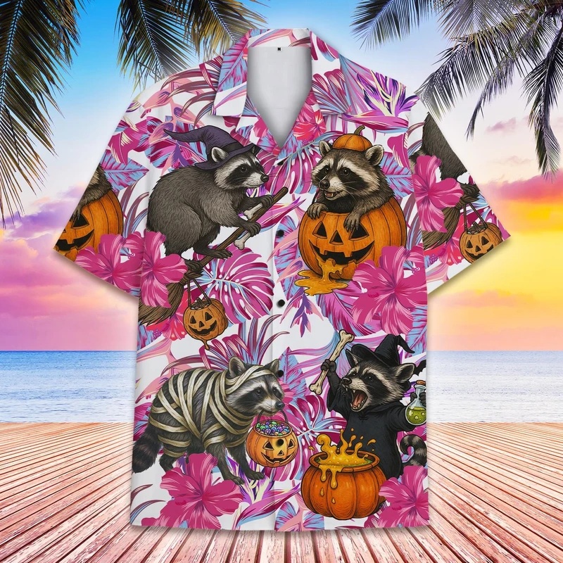 Vintage Hawaiian Floral Shirt - Kemeja Pria Motif Tengkorak Y2k Labu