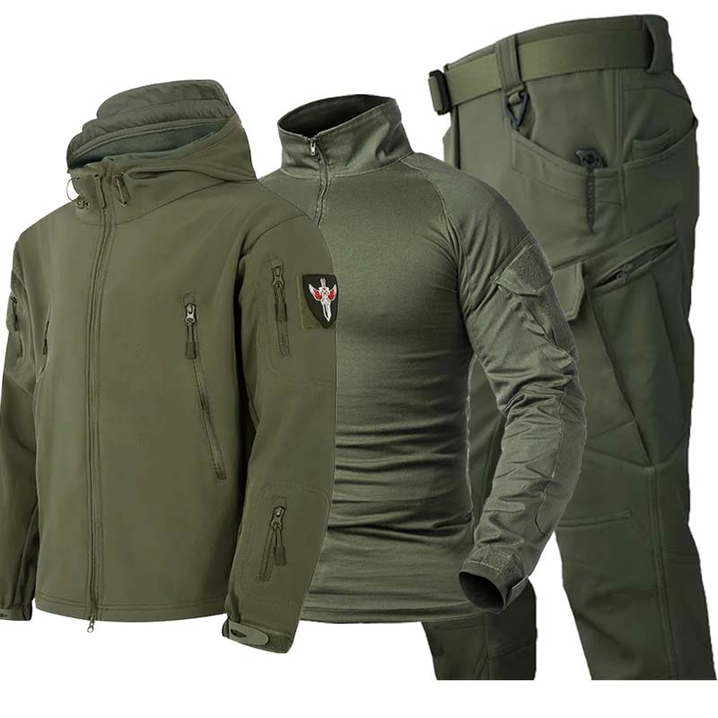 Tactical Military Shirt Cargo - 3PCS Setelan Taktis Camo Pria, Jaket