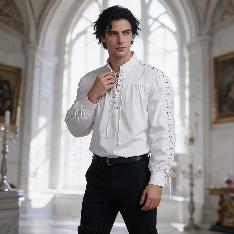 Kemeja bergaya abad pertengaha - Medieval Gothic Lace Up Pirate Shirt ulasan dan harga
