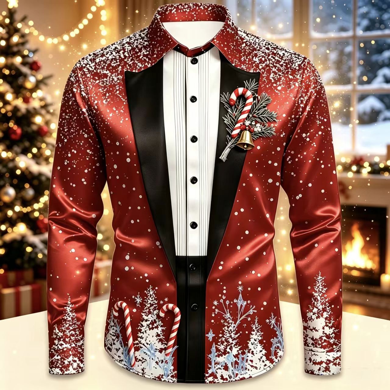 Men Christmas Satin Long Sleev - Mens Satin Silk Dress Shirt ulasan dan harga