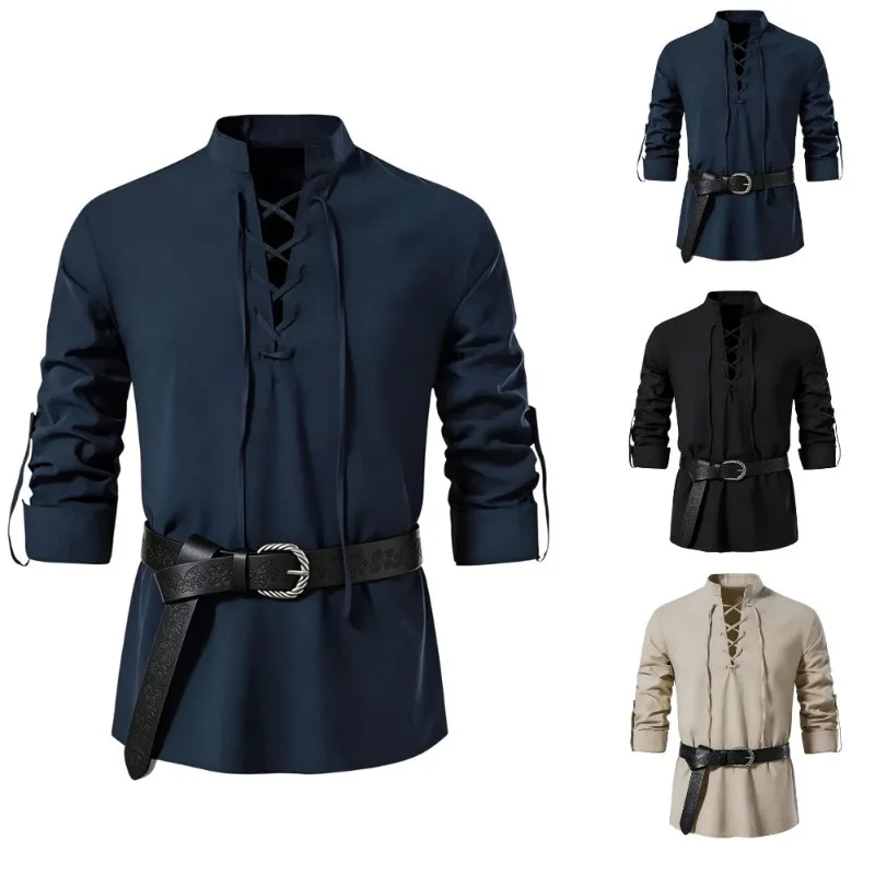 Kemeja Viking Abad Pertengahan - Medieval Gothic Lace Up Pirate Shirt ulasan dan harga