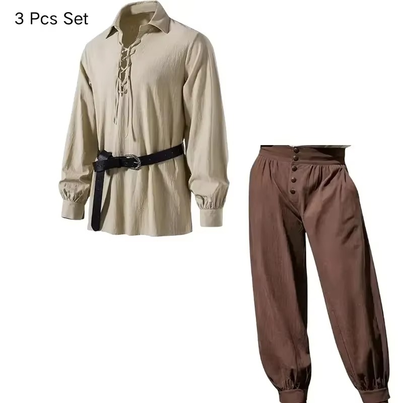 Setelan 3 potong kostum cospla - Medieval Gothic Lace Up Pirate Shirt ulasan dan harga